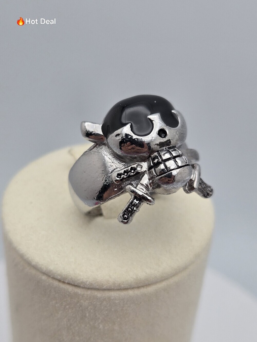 One Piece Roronoa Zoro Three Sword Skull Ring Black Steel Size 8 Anime